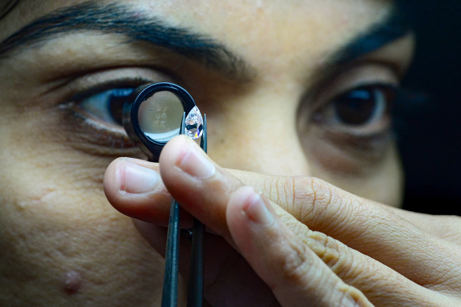 Employees working at Greenlab Diamonds, a firm manufacturing lab-grown gems on the outskirts of Surat (SAM PANTHAKY/AFP via Getty Images)