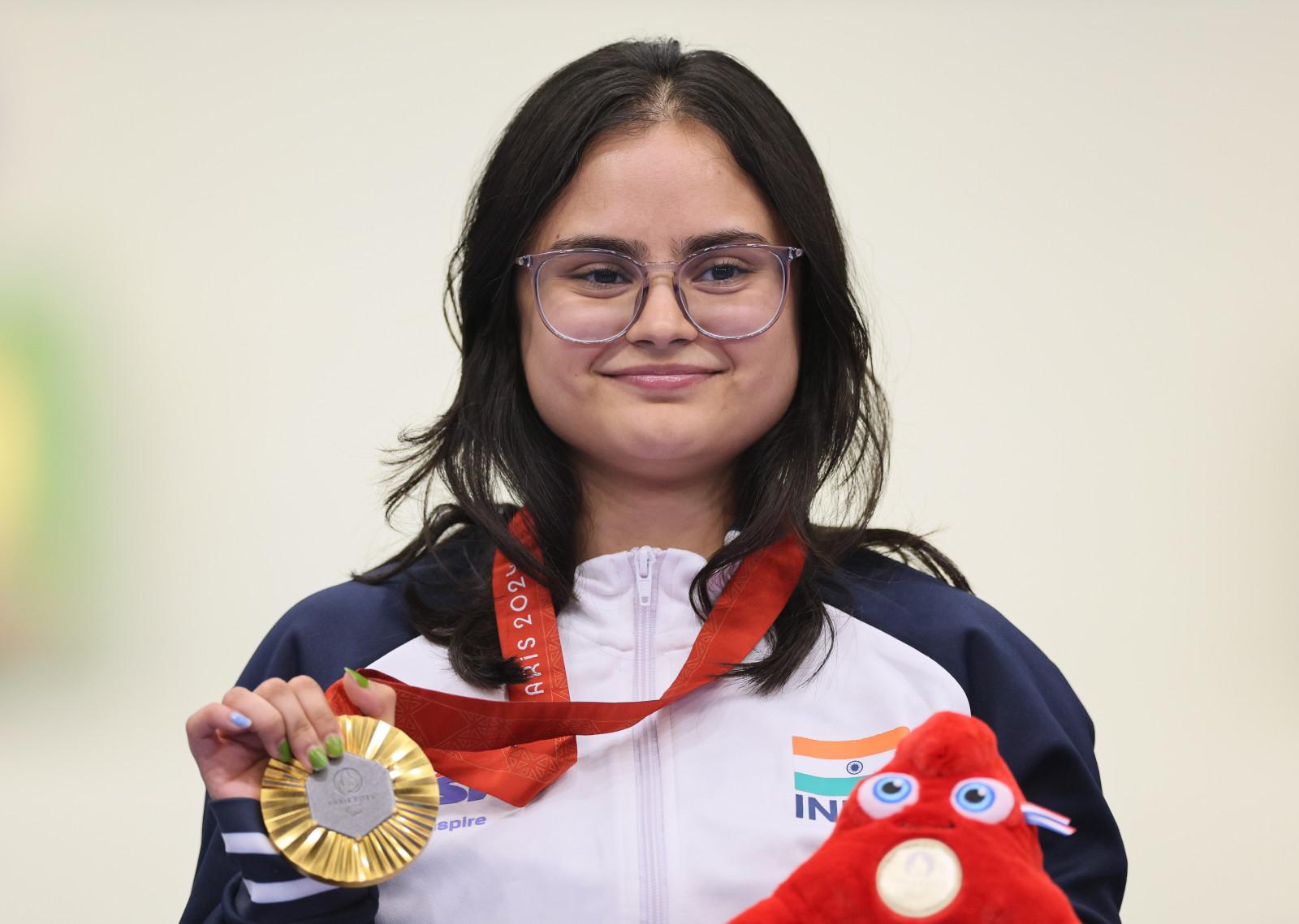 Avani Lekhara of Team India poses during the medal ceremony after Women’s 10m Air Rifle on day two of the Paris 2024 Summer Paralympic Games (Andy Lyons/Getty Images)