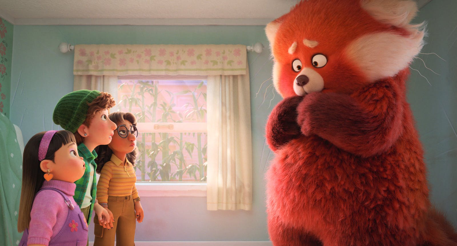 A scene with Abby, Miriam, Priya, and Mei in 'Turning Red' (Disney Pixar)
